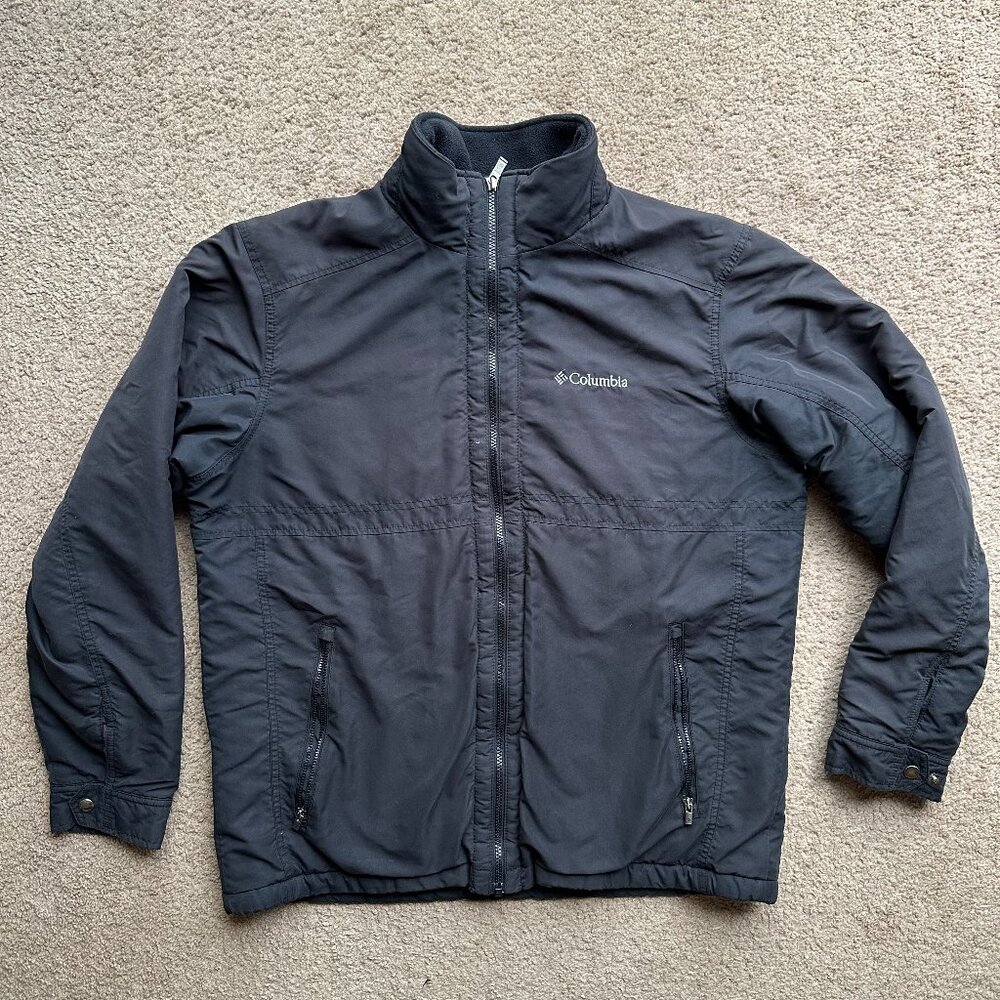 Columbia Jacket Mens Large Full Zip Mock Neck Bomber Black Pockets Insulated